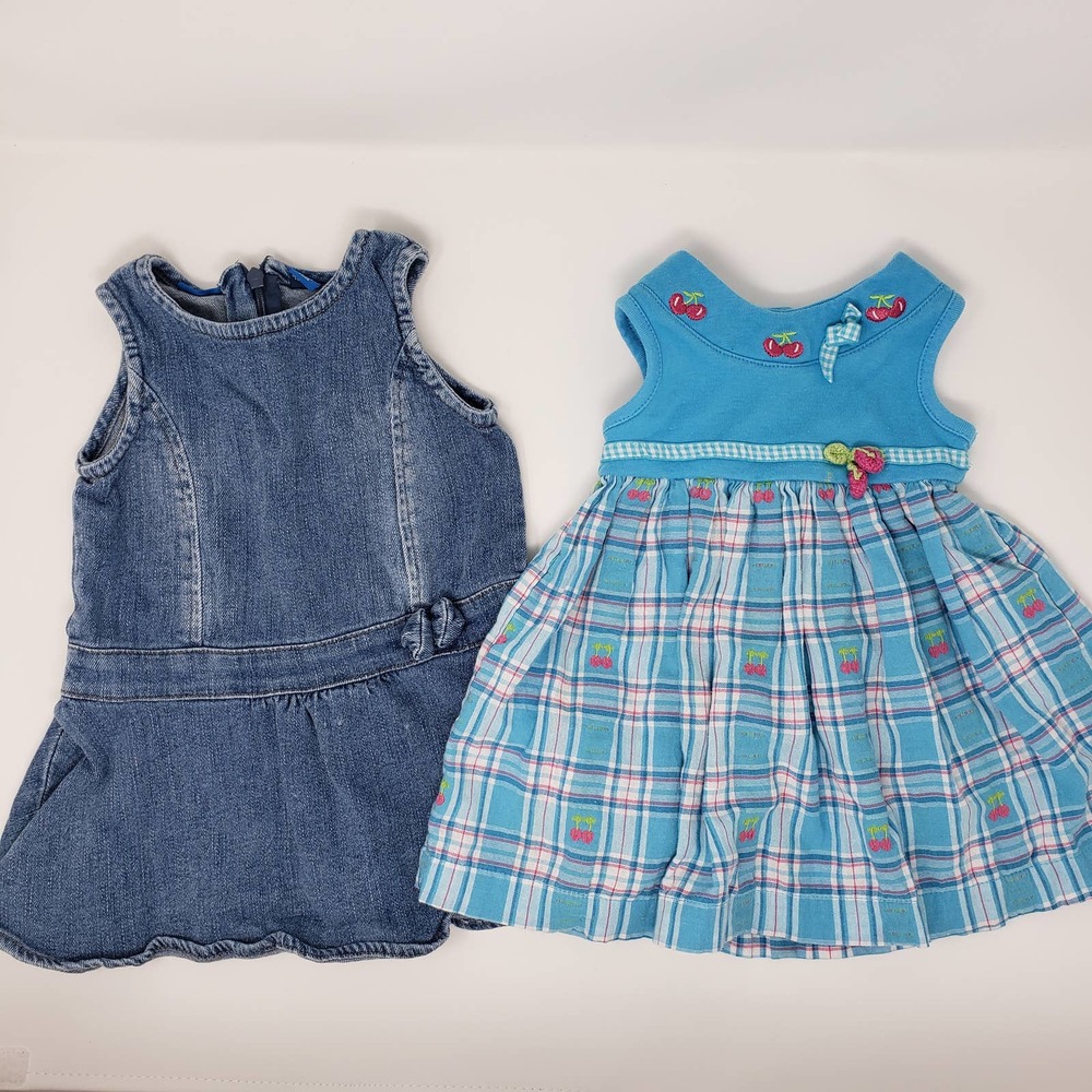 12 Month Baby Girl Dresses Blue and White Cotton Blend and Blue Denim